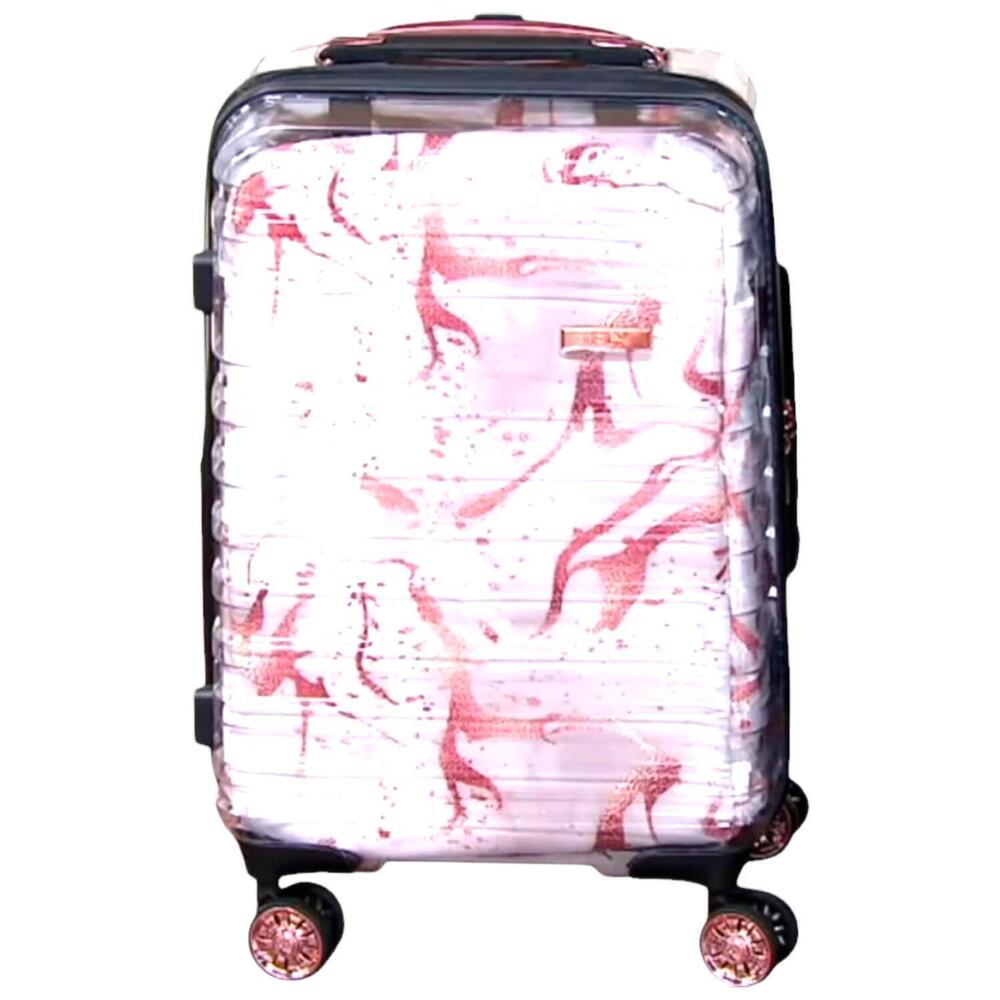 iFLY Clear Hardside Carry-on w/ 6 Removable Packing Cubes Rose/Marble